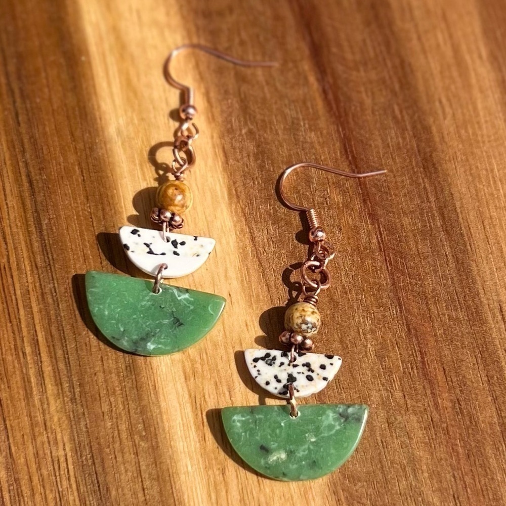 New - Boho Green Summer Earrings - Picture 3 of 3